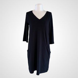 Eileen Fisher Black Organic Cotton Tunic Dress with 3/4 Sleeves and Pock…